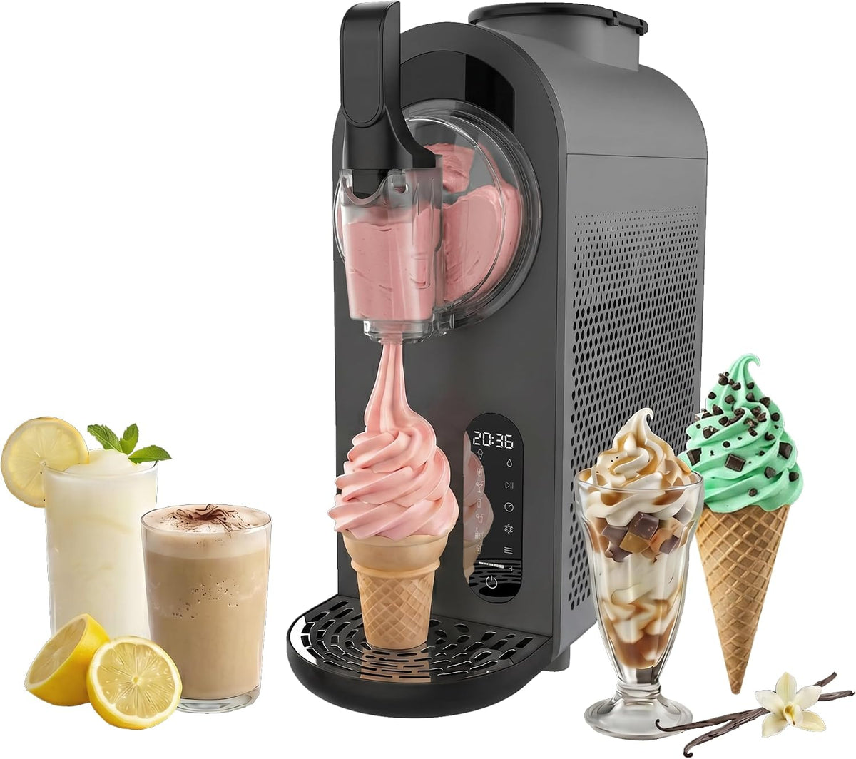 Cecotec Eismaschine, 1,3 L, Schwarz, Slush Maschine Twist&Ice Cream, 9 Modi für Slush, Frozen Cocktails, Smoothies und Eis