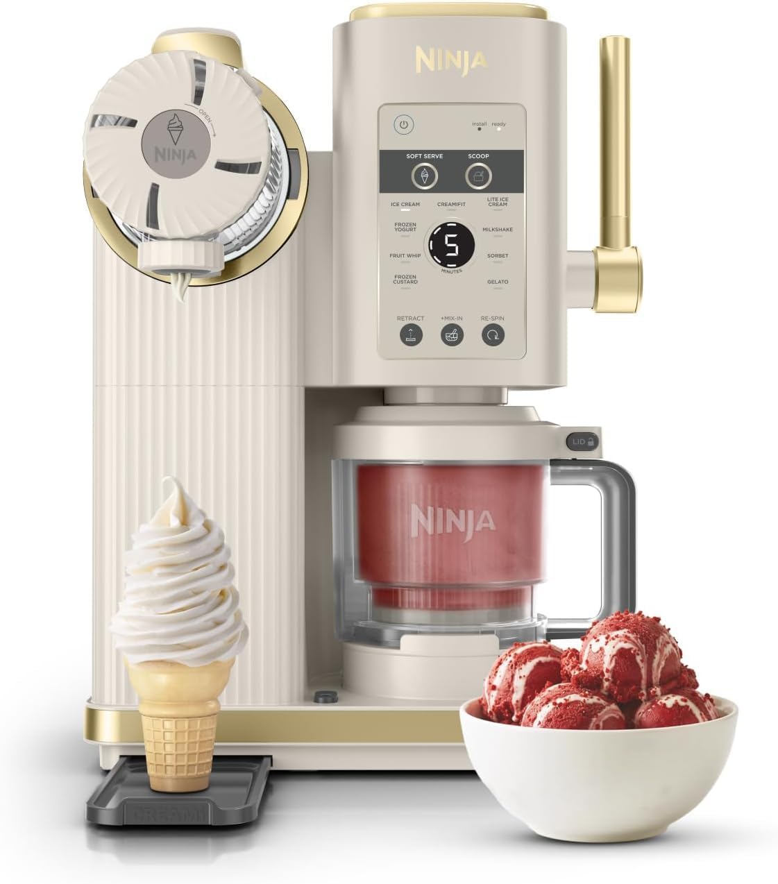 Ninja Eismaschine, Gold, CREAMi Scoop und Swirl mit 2x Dosen, 13 Funktionen, macht Eis, Softserve, Gelato, Sorbet