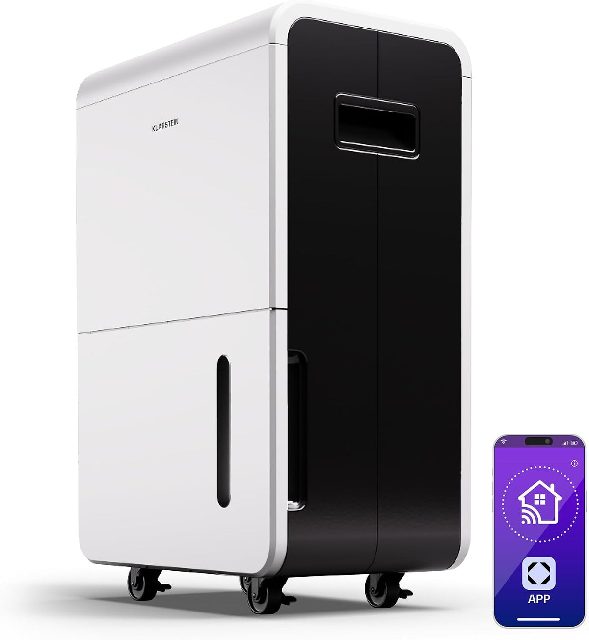 Klarstein Luftentfeuchter, 70 L, 90m, 8 L, Weiß, DryFy Grand Smart - /Tag, WiFi App Steuerung, Tank, 24h Timer, Automatische Entfeuchtung